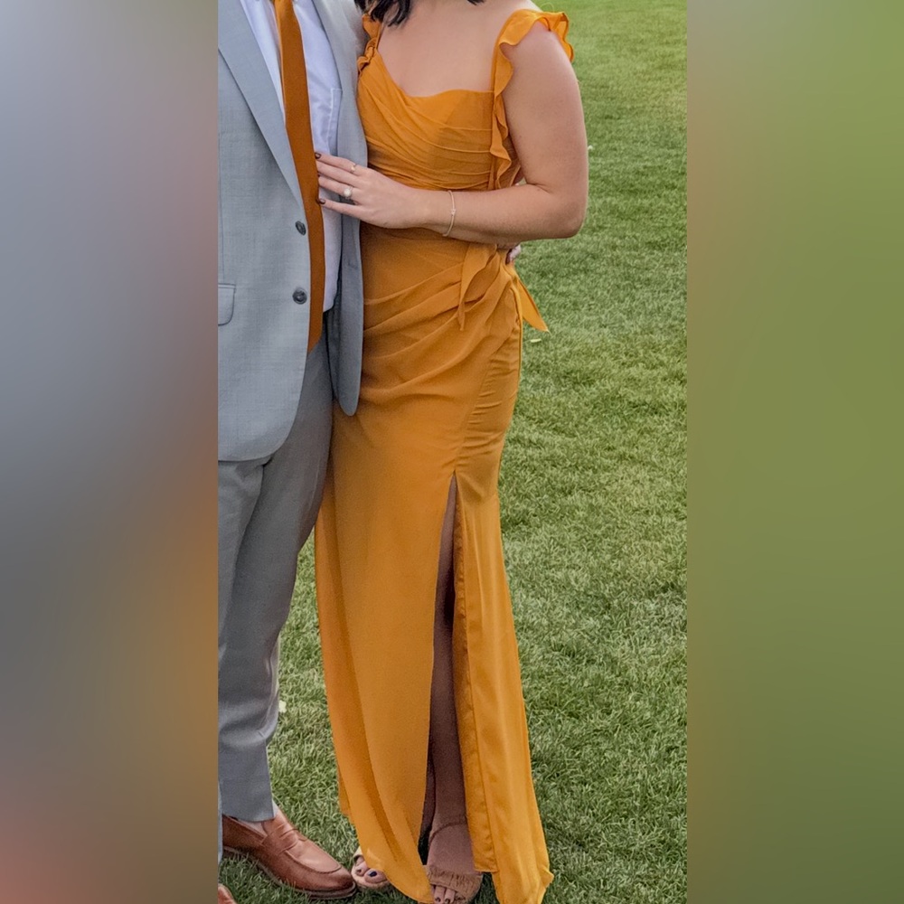 Azazie Butterscotch Mermaid Corset Chiffon Dress butterscotch